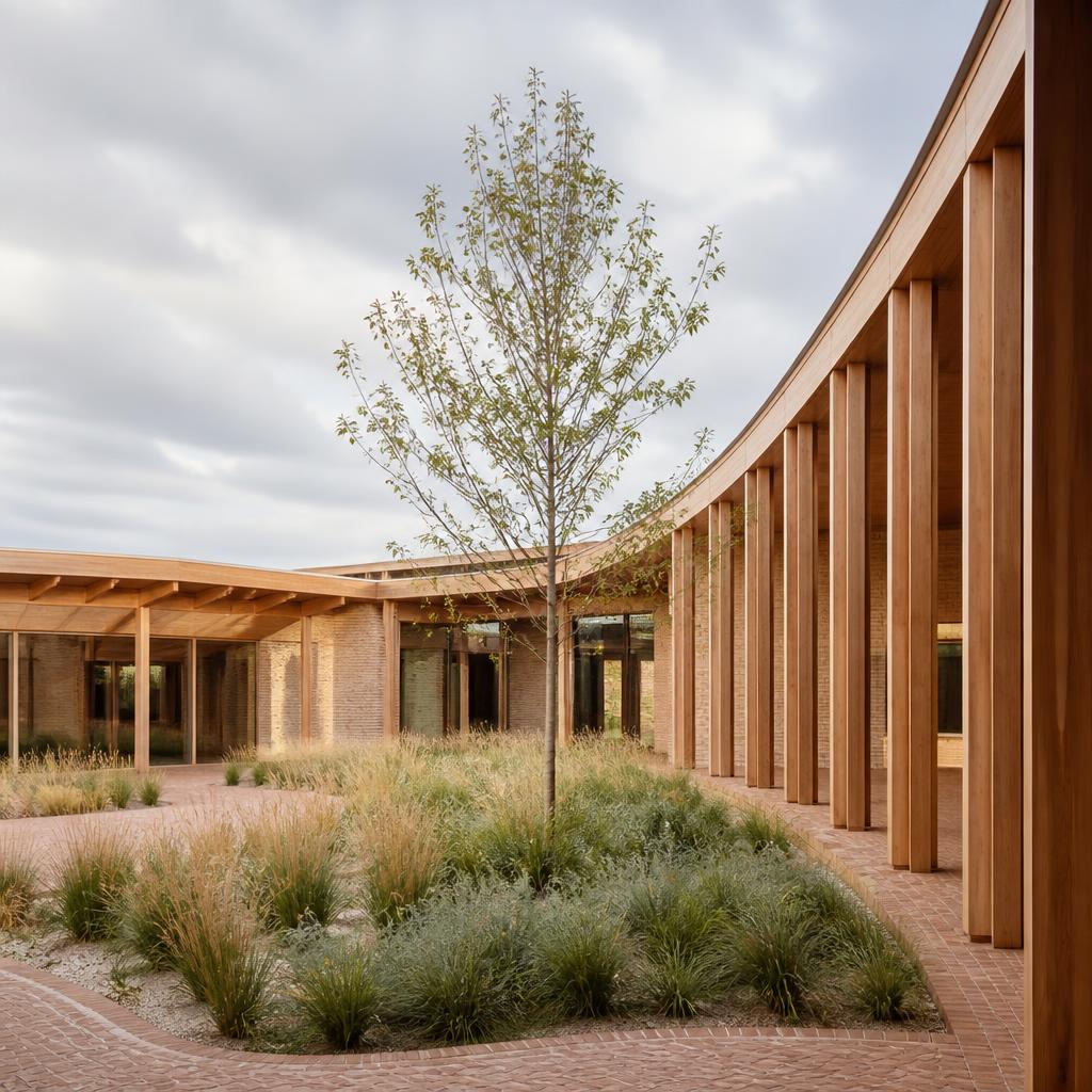 Cour intérieure d’un pavillon contemporain conceptuel